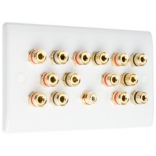 White SlimLine 7.1 Speaker Wall Plate 14 Terminals + RCA Phono Socket - Two Gang - No Soldering Required
