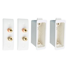 2 Binding Post Audio AV Speaker Wall Plate and Dry Lining Back Box x 2. Architrave. White Slimline. No Soldering Required.