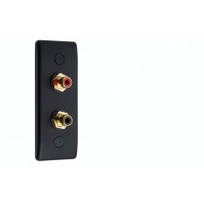 Matt Black Architrave 2 x RCA Phono Audio Surround Sound Wall Face Plate - Rear Solder tab Connections