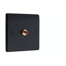 Matt Black Slimline 1 x RCA Phono Audio Surround Sound Wall Face Plate - Rear Solder tab Connections