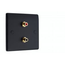 Matt Black Slimline 2 x RCA Phono Audio Surround Sound Wall Face Plate - Rear Solder tab Connections