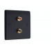 Matt Black Slimline 2 x RCA Phono Audio Surround Sound Wall Face Plate - Rear Solder tab Connections