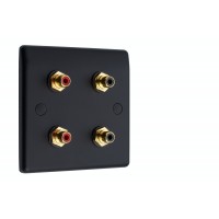 Matt Black Slimline 4 x RCA Phono Audio Surround Sound Wall Face Plate - Rear Solder tab Connections