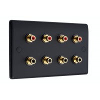 Matt Black Slimline 8 x RCA Phono Audio Surround Sound Wall Face Plate - Rear Solder tab Connections