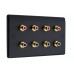 Matt Black Slimline 8 x RCA Phono Audio Surround Sound Wall Face Plate - Rear Solder tab Connections