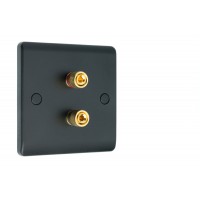 Matt Black Slimline 2 Binding Post Speaker Wall Plate - 2 Terminals - Rear Solder tab Connections