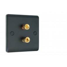 Matt Black Slimline 2 Binding Post Speaker Wall Plate - 2 Terminals - Rear Solder tab Connections