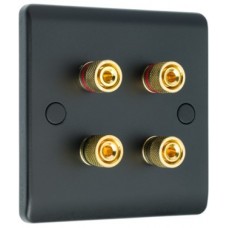 Matt Black Slimline 4 Binding Post Speaker Wall Plate - 4 Terminals - Rear Solder tab Connections