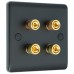 Matt Black Slimline 4 Binding Post Speaker Wall Plate - 4 Terminals - Rear Solder tab Connections