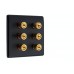 Matt Black Slimline 3.0 - 6 Binding Post Speaker Wall Plate - 6 Terminals - Rear Solder tab Connections
