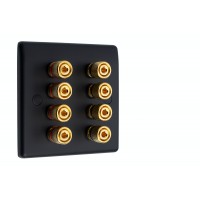 Matt Black Slimline 4.0 - 8 Binding Post Speaker Wall Plate - 8 Terminals - Rear Solder tab Connections