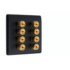 Matt Black Slimline 4.0 - 8 Binding Post Speaker Wall Plate - 8 Terminals - Rear Solder tab Connections
