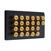 Matt Black Slimline 11.0 - 22 Binding Post Speaker Wall Plate - 22 Terminals - Rear Solder tab Connections