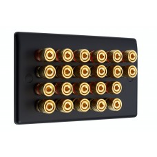 Matt Black Slimline 11.0 - 22 Binding Post Speaker Wall Plate - 22 Terminals - Rear Solder tab Connections