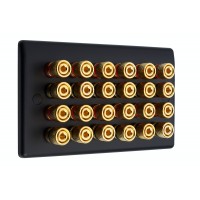 Matt Black Slimline 12.0 - 24 Binding Post Speaker Wall Plate - 24 Terminals - Rear Solder tab Connections