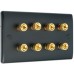 Matt Black Slimline 4.0 - 8 Binding Post Speaker Wall Plate - 8 Terminals - Rear Solder tab Connections