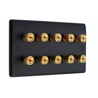 Matt Black Slimline 5.0 - 10 Binding Post Speaker Wall Plate - 10 Terminals - Rear Solder tab Connections