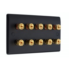 Matt Black Slimline 5.0 - 10 Binding Post Speaker Wall Plate - 10 Terminals - Rear Solder tab Connections