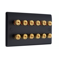 Matt Black Slimline 6.0 - 12 Binding Post Speaker Wall Plate - 12 Terminals - Rear Solder tab Connections