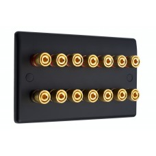 Matt Black Slimline 7.0 - 14 Binding Post Speaker Wall Plate - 14 Terminals - Rear Solder tab Connections
