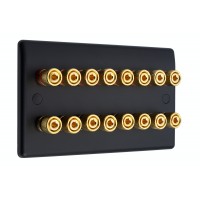 Matt Black Slimline 8.0 - 16 Binding Post Speaker Wall Plate - 16 Terminals - Rear Solder tab Connections