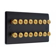 Matt Black Slimline 8.0 - 16 Binding Post Speaker Wall Plate - 16 Terminals - Rear Solder tab Connections