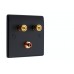 Matt Black Slimline 1.1 Speaker Wall Plate - 2 Terminals + RCA - Rear Solder tab Connections