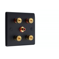 Matt Black Slimline 2.1 Speaker Wall Plate - 4 Terminals + RCA - Rear Solder tab Connections