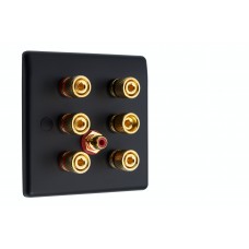 Matt Black Slimline 3.1 Speaker Wall Plate - 6 Terminals + RCA - Rear Solder tab Connections