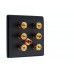 Matt Black Slimline 3.1 Speaker Wall Plate - 6 Terminals + RCA - Rear Solder tab Connections