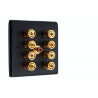 Matt Black Slimline 4.1 Speaker Wall Plate - 8 Terminals + RCA - Rear Solder tab Connections
