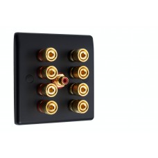 Matt Black Slimline 4.1 Speaker Wall Plate - 8 Terminals + RCA - Rear Solder tab Connections