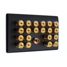 Matt Black Slimline 10.1 Speaker Wall Plate - 20 Terminals + RCA - Rear Solder tab Connections