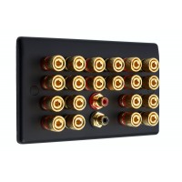 Matt Black Slimline 10.2 Speaker Wall Plate - 20 Terminals + 2 x RCA's - Rear Solder tab Connections