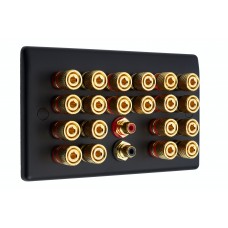 Matt Black Slimline 10.2 Speaker Wall Plate - 20 Terminals + 2 x RCA's - Rear Solder tab Connections