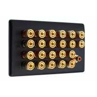 Matt Black Slimline 11.1 Speaker Wall Plate - 22 Terminals + RCA - Rear Solder tab Connections