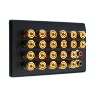 Matt Black Slimline 11.2 Speaker Wall Plate - 22 Terminals + 2 x RCA's - Rear Solder tab Connections