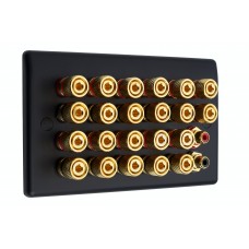 Matt Black Slimline 11.2 Speaker Wall Plate - 22 Terminals + 2 x RCA's - Rear Solder tab Connections