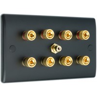 4.1 Matt Black Speaker Wall Face Plate 8 Gold Binding Posts + Single RCA Socket