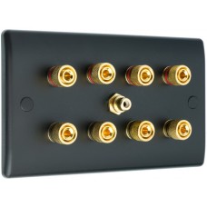 4.1 Matt Black Speaker Wall Face Plate 8 Gold Binding Posts + Single RCA Socket