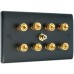 4.1 Matt Black Speaker Wall Face Plate 8 Gold Binding Posts + Single RCA Socket