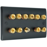 Matt Black Slimline 5.1 Speaker Wall Plate - 10 Terminals + RCA - Rear Solder tab Connections