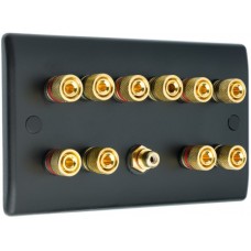 Matt Black Slimline 5.1 Speaker Wall Plate - 10 Terminals + RCA - Rear Solder tab Connections