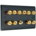 Matt Black Slimline 5.1 Speaker Wall Plate - 10 Terminals + RCA - Rear Solder tab Connections