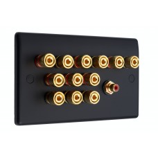 Matt Black Slimline 6.1 Speaker Wall Plate - 12 Terminals + RCA - Rear Solder tab Connections