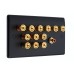 Matt Black Slimline 6.1 Speaker Wall Plate - 12 Terminals + RCA - Rear Solder tab Connections