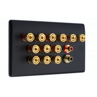 Matt Black Slimline 6.2 Speaker Wall Plate - 12 Terminals + 2 x RCA's - Rear Solder tab Connections