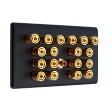 Matt Black Slimline 9.1 Speaker Wall Plate - 18 Terminals + RCA - Rear Solder tab Connections