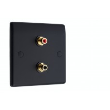 Slim Line Matt Black - 2 x RCA Phono Audio Wall Plate - 2 Terminal - No Soldering Required