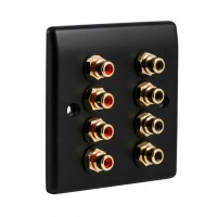 Matt Black Slimline 8 x RCA Phono Audio Surround Sound Wall Face Plate - Rear Solder tab Connections